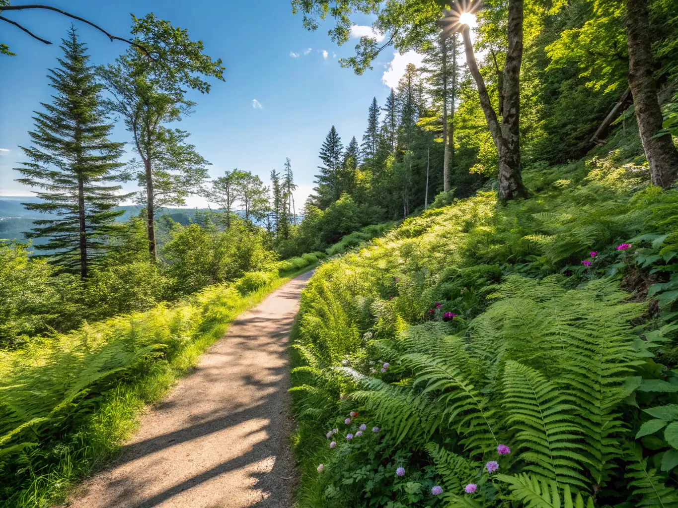 A scenic image of a well-maintained hiking trail winding through a lush forest, showcasing the beauty of nature and the importance of trail upkeep.